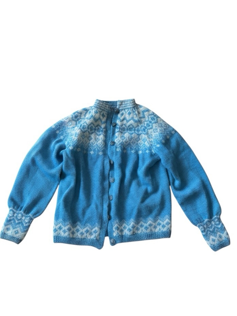 Vintage Wool Sweater Dale of Norway Sundt Bergen Blue Fair Isle Wool Cardigan - Picture 4 of 9